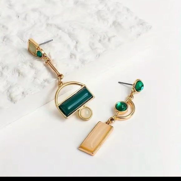 Anthropologie Gold and Green Asymmetrical Geometric Earrings - Picture 11 of 15